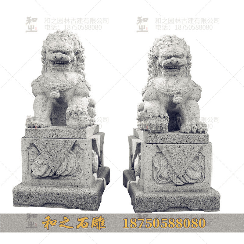 清 石雕獅坐像 共箱 中国 古美術
