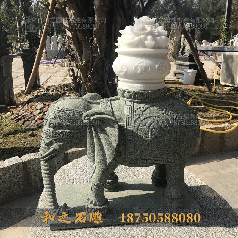 聚宝盆石雕大象